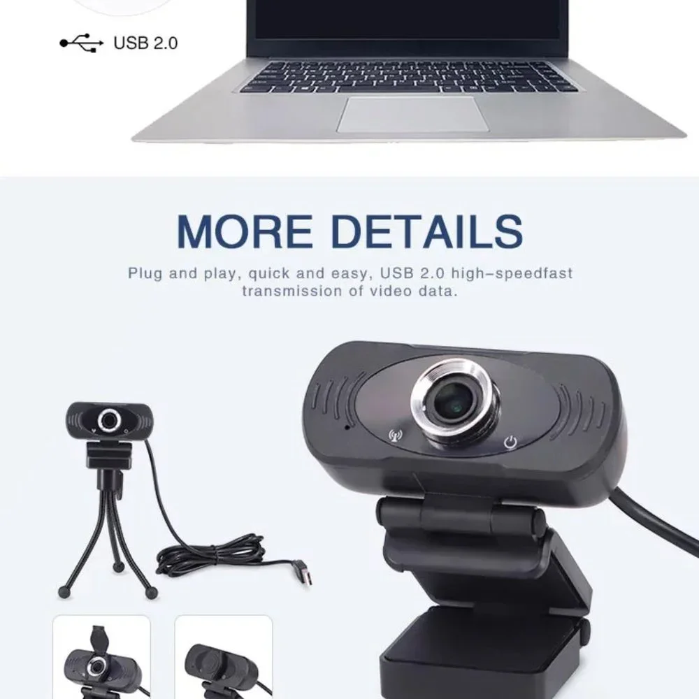 Full HD Webcam 1080P Clip-On USB with Microphone Privacy Filter & Tripod